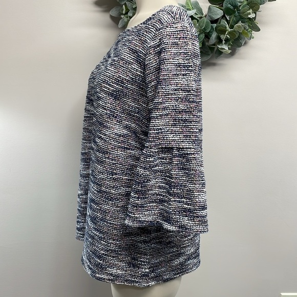 LOFT Boucle Textured Bell Cuff 3/4 Sleeve Top Multicolored L - Picture 2 of 16